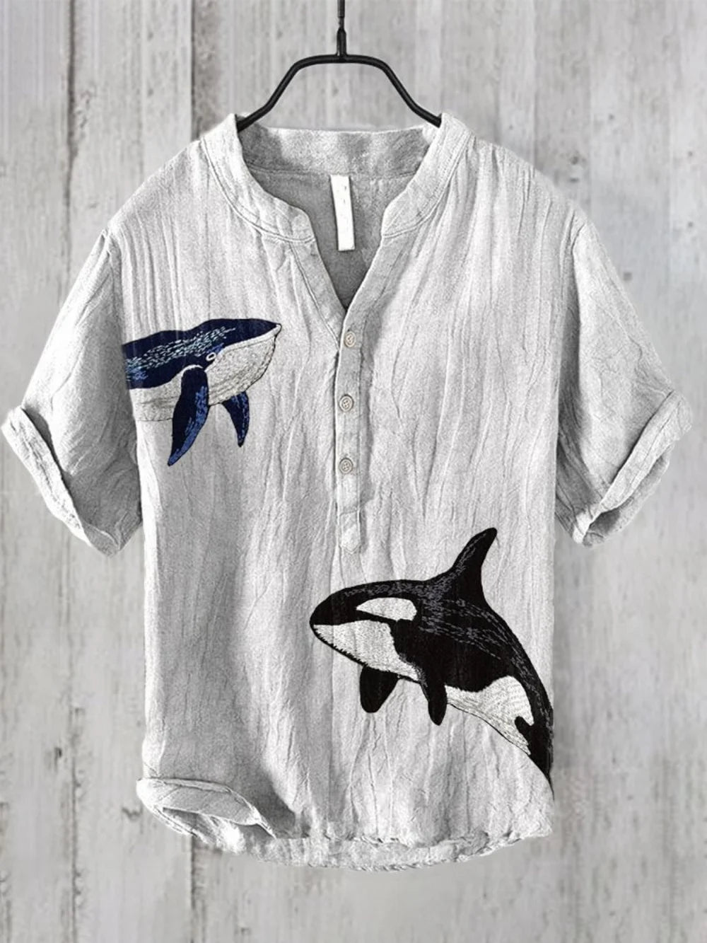 Men's Linen Shirt 2025 Fashionable 3-Button Polo Summer Casual Breathable Printed Pullover Top
