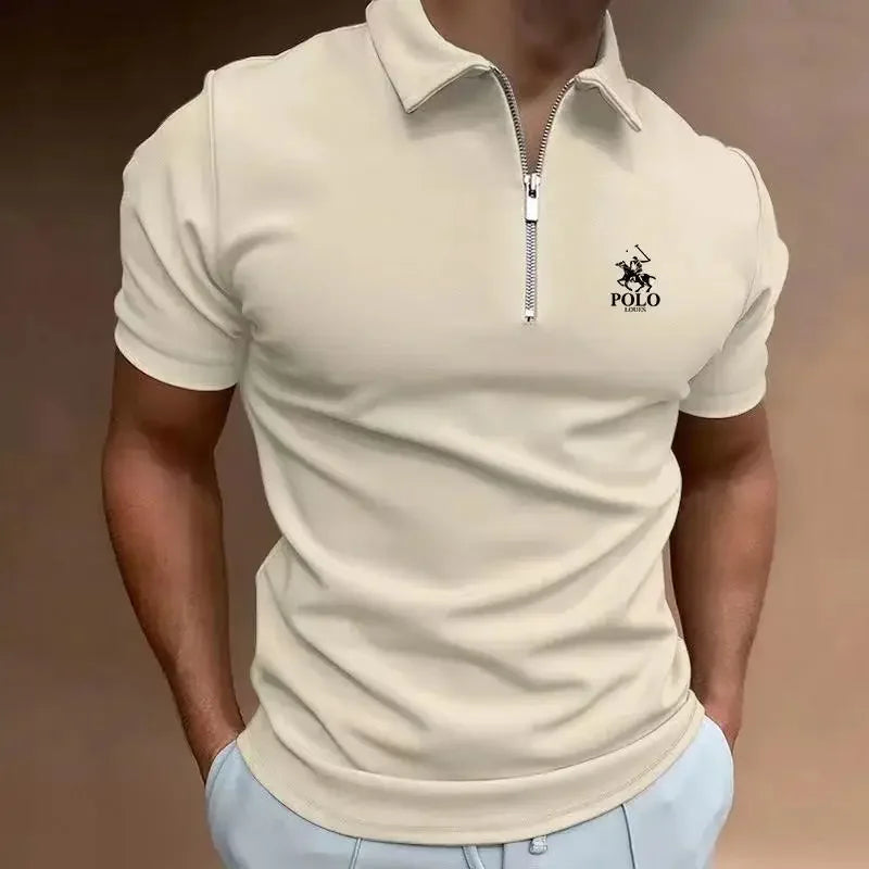 Summer Men's Solid Color Polo Shirt Short Sleeve Turn-Down Collar Zipper Tshirts &for Men Casual Streetwear New Male Tops