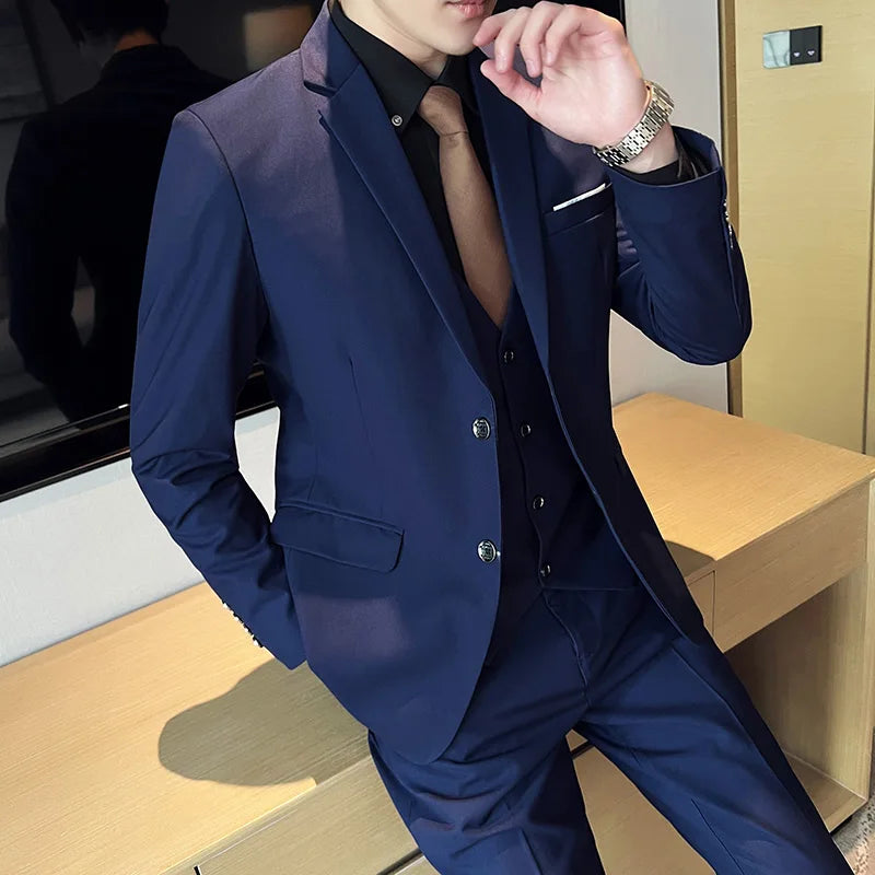 High quality fashion business casual (suit + vest + trousers) British style European and American wedding dress three-piece set