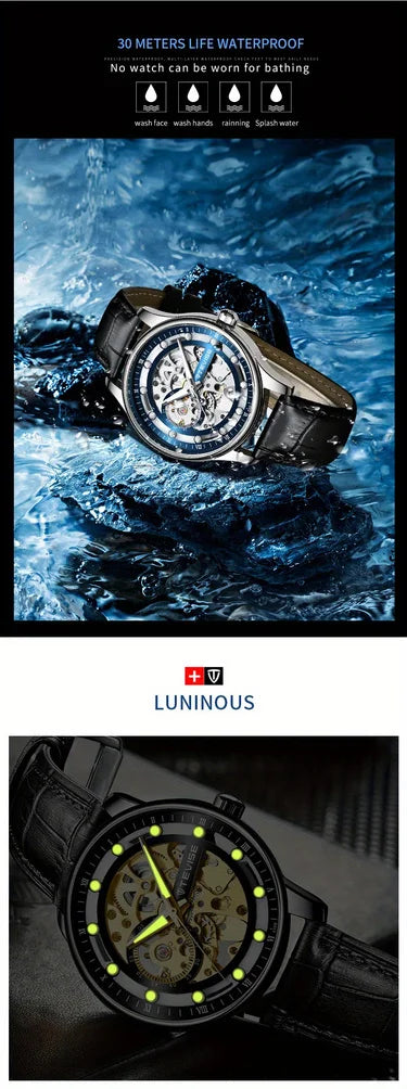 TEVISE Automatic Mechanical Watch for Men Waterproof Fashion Skeleton Casual Wristwatch Luminous Glow in Dark Gift for Men