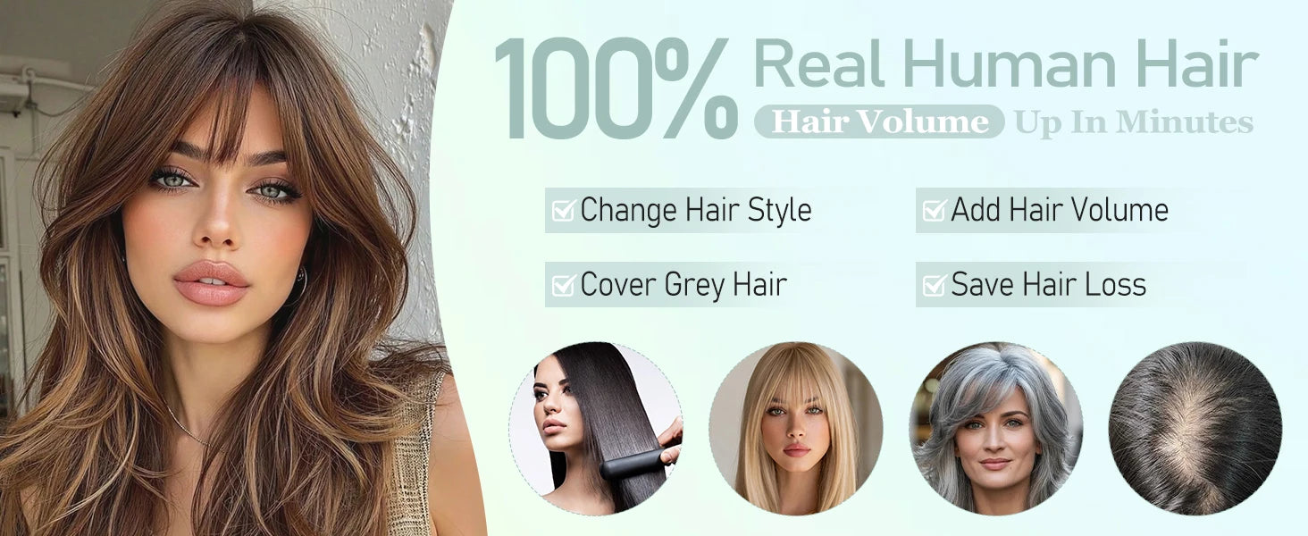 Real Human Hair Toppers for Women Daily 360°  Bangs 3D Hair Pieces with Thinning Hair Bangs20, 25, 30, 35cm
