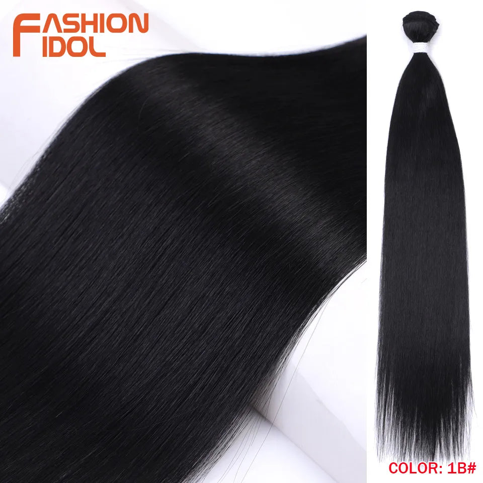 FASHION IDOL Bone Straight Hair Extensions Ombre Blonde Hair Bundles Super Long Hair Synthetic 24 Inch Straight Hair Full to End