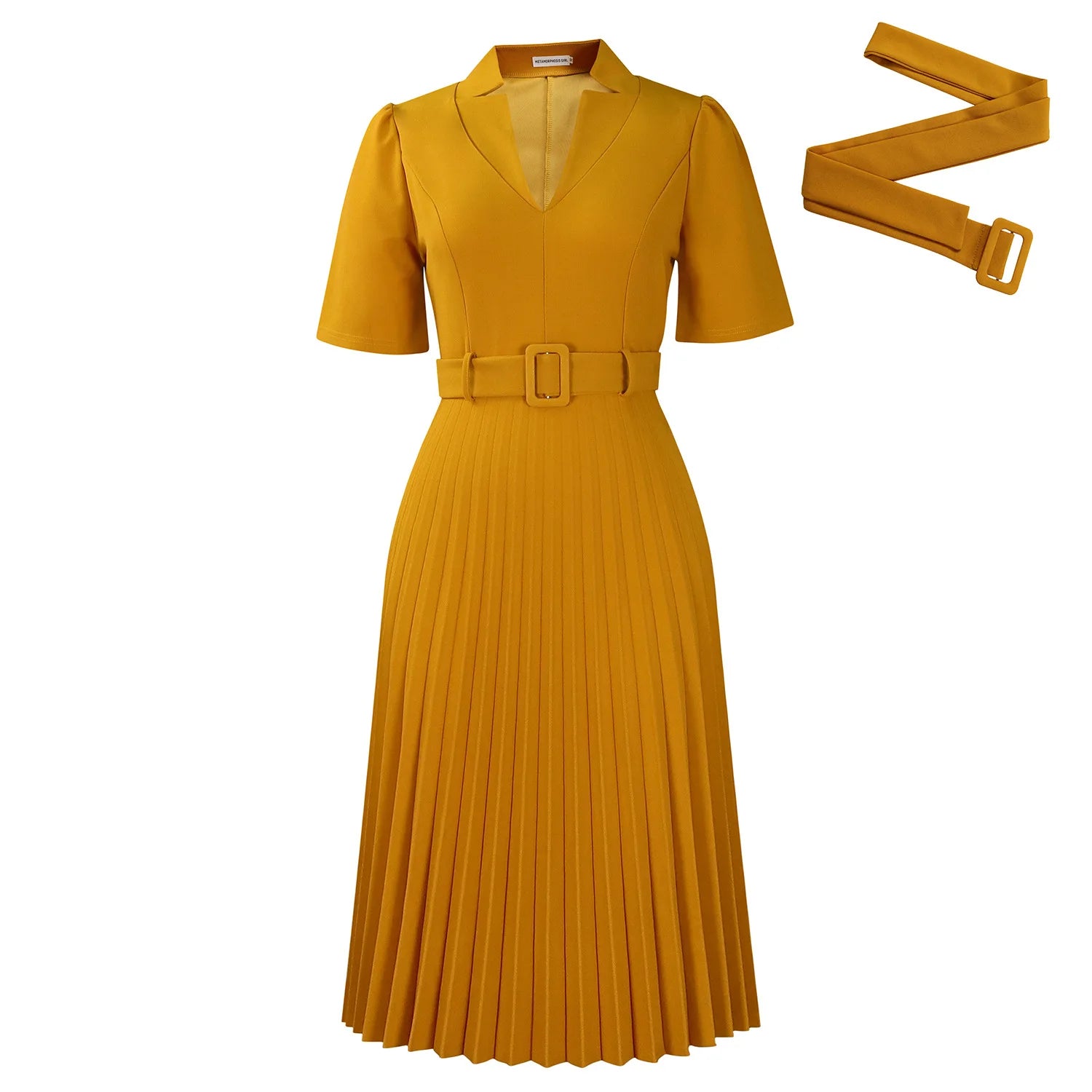 Fashion Ladies Birthday Party Dinner Night Dress New Elegant Pleated Dresses For Women V Neck Short Sleeve Belt Waisted Mid Calf