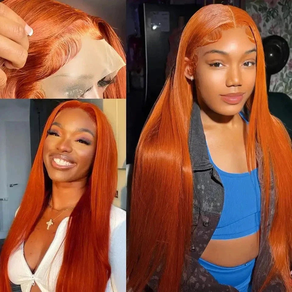 Bone Straight 13x6 HD 36 40 Inch 250% Ginger Orange Lace Front 100% Human Hair Wigs 13x4 Transparent Lace Frontal Remy Hair Wig