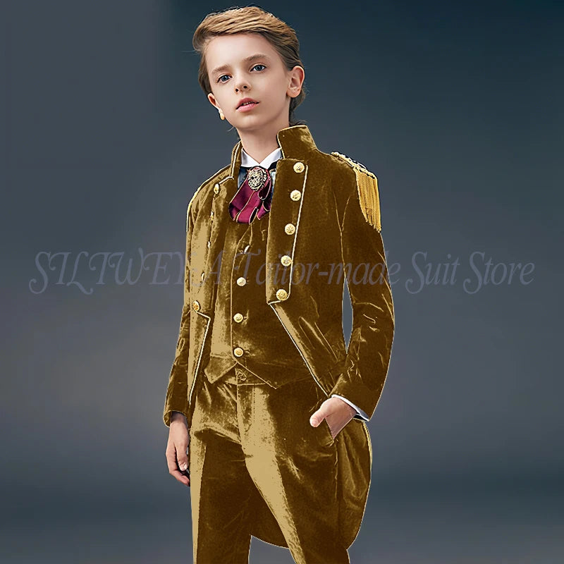 Blue Suede Slim Fit Boys' Suit Three Piece Set 2023 New Unique Tassels Design Children's Gentleman Handsome Clothing костю