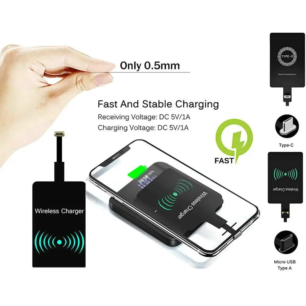Wireless Charging Receiver Type C Fast Wire Less Charger Self Adhesive Sticker Charging Receiver for Mobile Phone Android Device