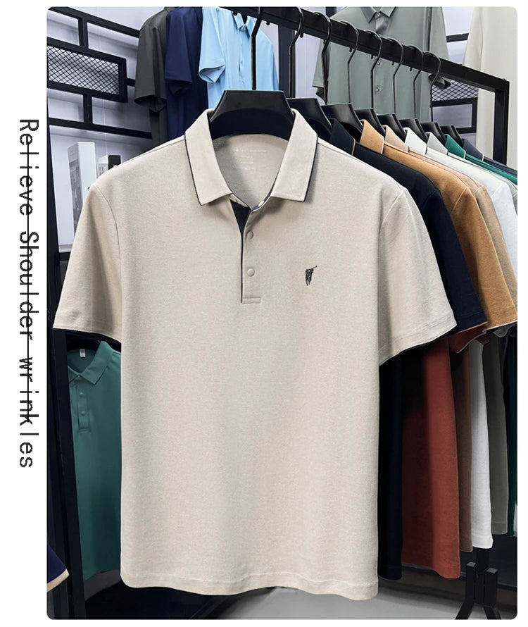 100% cotton high-end lapel comfortable short sleeved embroidered polo shirt for men's summer new fashion casual versatile top