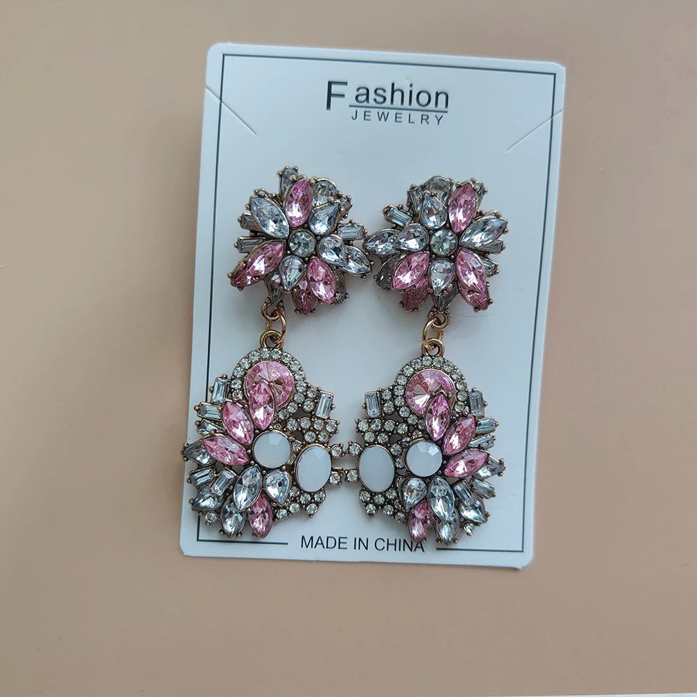 Elegant Jewellery Gifts for Her Women's Vintage Statement Earrings and Large Crystal Rhinestone Choker Necklace Jewelry Set