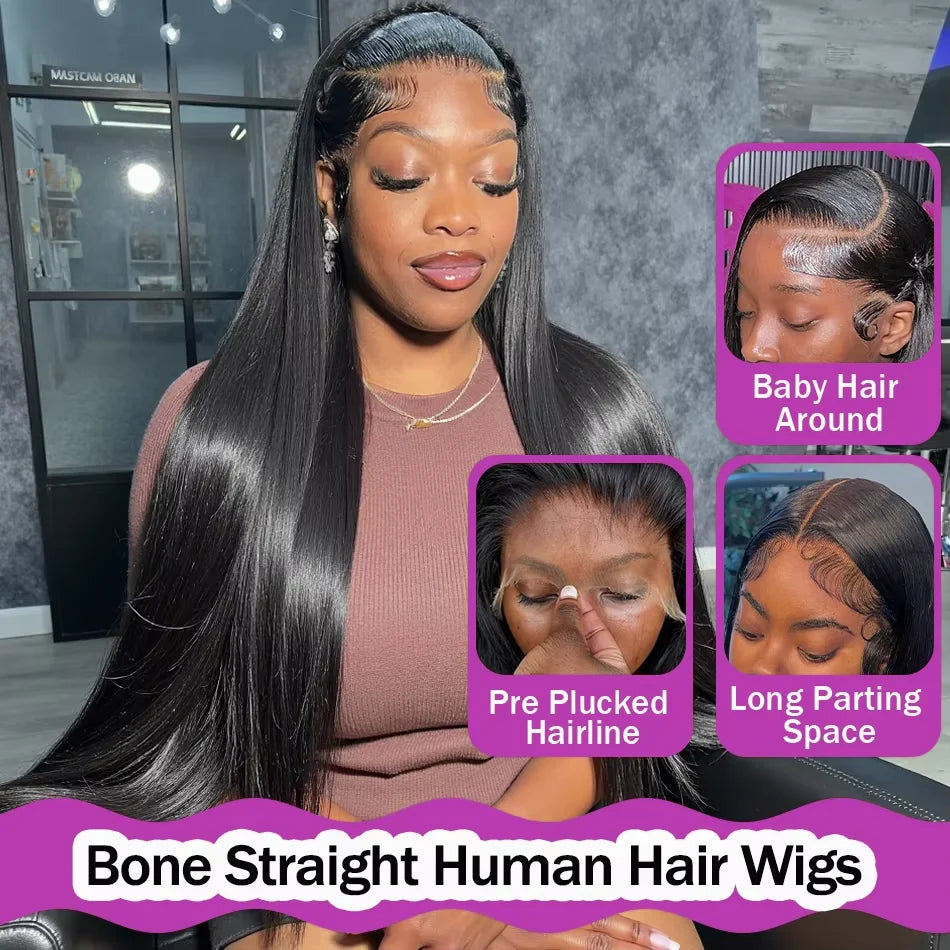 30 32 Inch Bone Straight 13x6 HD Transparent Lace Frontal Human Hair Wigs 200 Density Brazilian 13x4 Lace Frontal Wig For Women