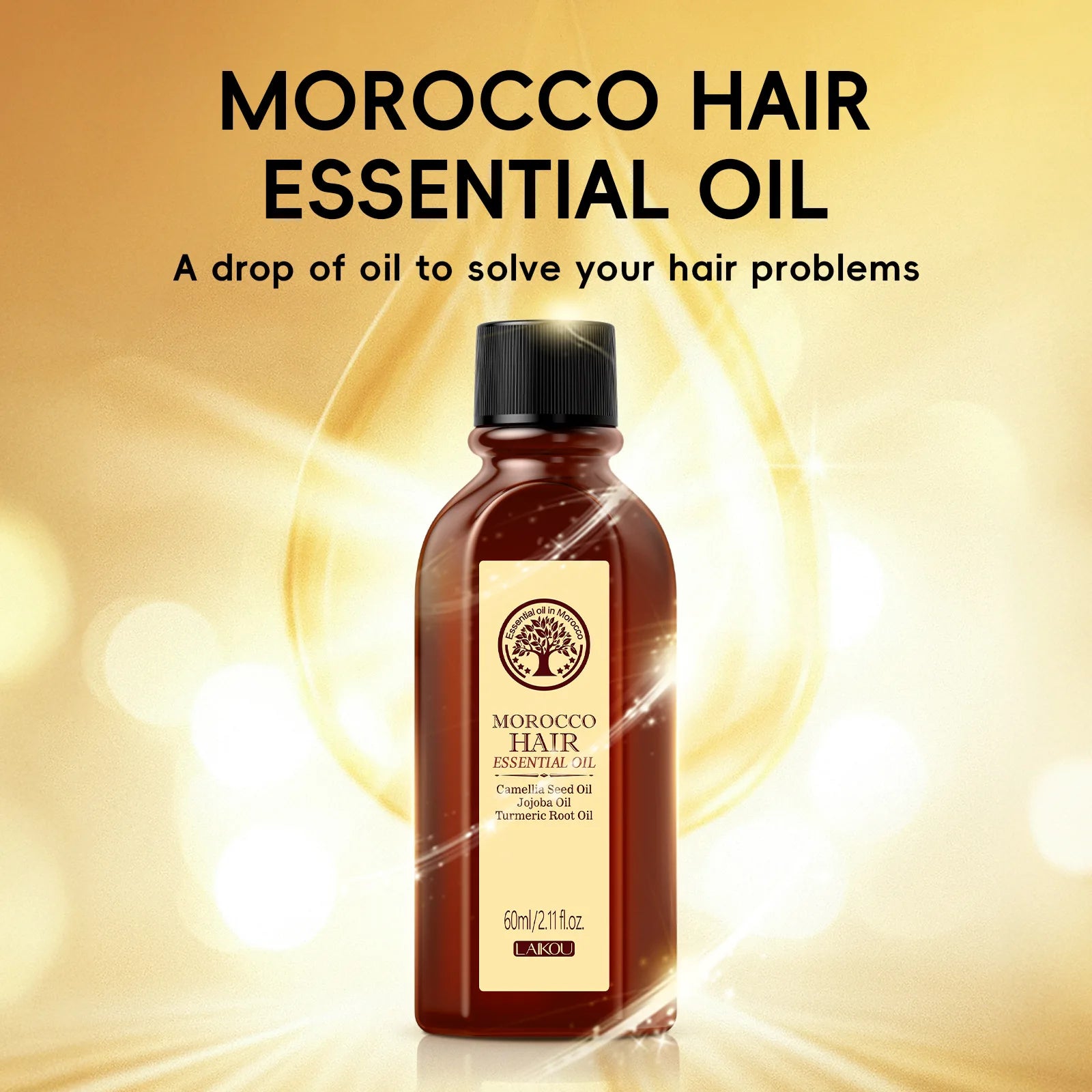 LAIKOU Morocco Hair Essential Argan Essence Oil Moisturizer Brightening Smooth Nourishing Repair Dry Damaged Hair 60ml