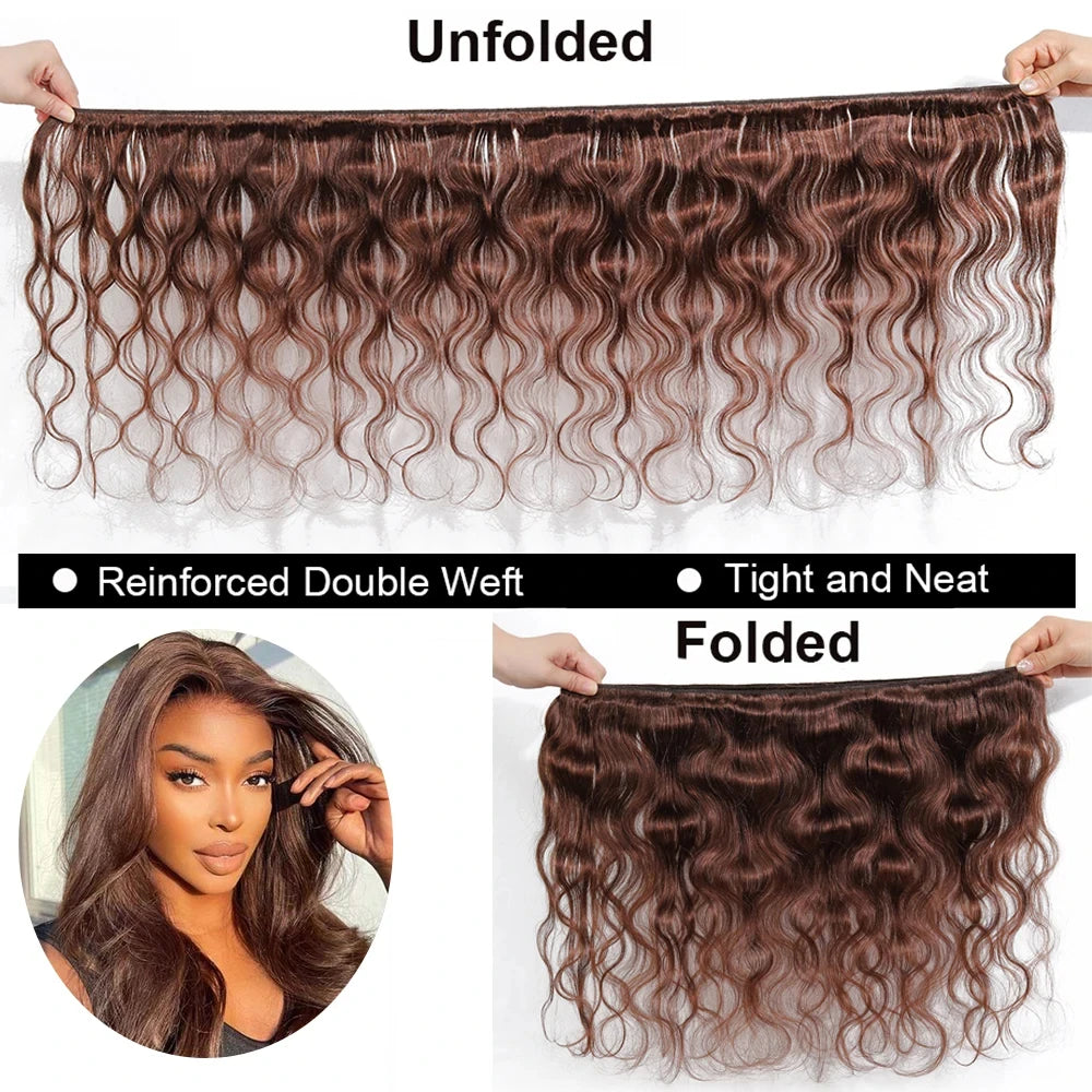 #4 Colored Body Wave Human Hair Bundles With Frontal Body Wave Hair Weaves Bundles With 13x4 Lace Frontal Bundles With Closure