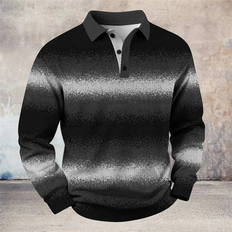 Simple Striped Long Sleeve Polo Shirts For Men Fashion Trendy 3D Printed Golf Polo Shirt Casual Oversized Lapel Button Tops
