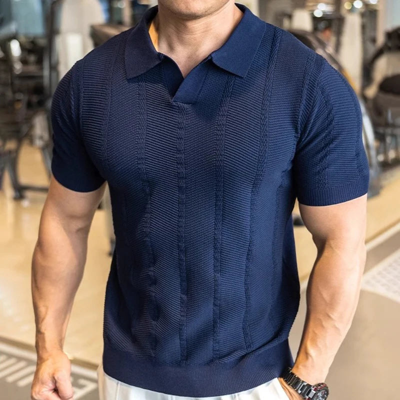 Men's Short Sleeved Knitted Polo Shirt Summer Business Lapel Stylish Solid Color Slim Fit Breathable Quick Drying Golf T-Shirt