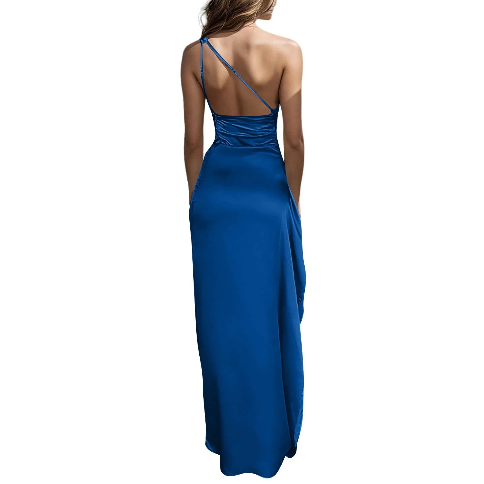 Ladies' High Split Pleated Cocktail Wedding Party Dress High-end Sexy Tight One Shoulder Satin Prom Dress Bridesmaid Clothes