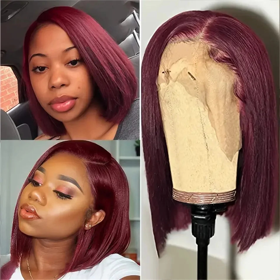 Chocolate Brown Bone Straight Short Bob Wigs 13x4 Lace Front Wigs Human Hair Brazilian Colored Human Hair Bob Wigs 180% Density