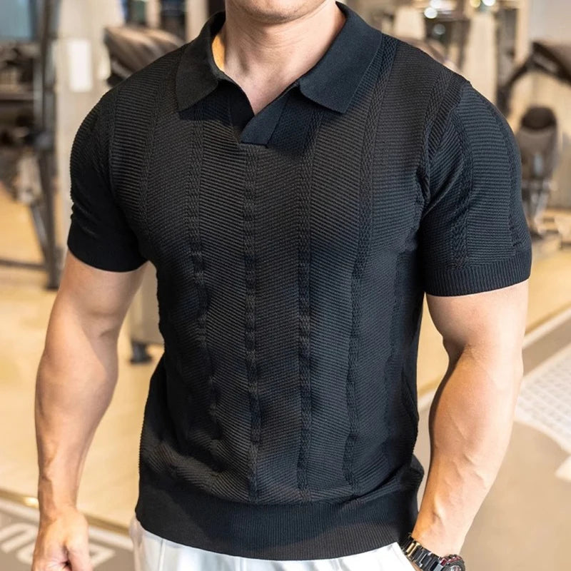 Men's Short Sleeved Knitted Polo Shirt Summer Business Lapel Stylish Solid Color Slim Fit Breathable Quick Drying Golf T-Shirt