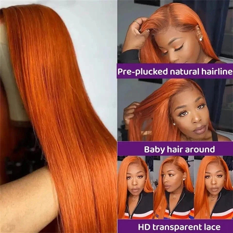 Bone Straight 13x6 HD 36 40 Inch 250% Ginger Orange Lace Front 100% Human Hair Wigs 13x4 Transparent Lace Frontal Remy Hair Wig