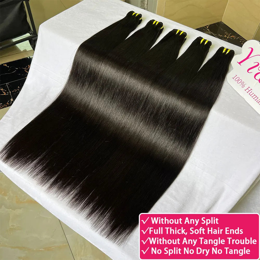 Bone Straight 100% Human Hair Double Weft Bundles #1B Natural Black 100% Raw Virgin Human Hair Extension Tissage 10-36 inch