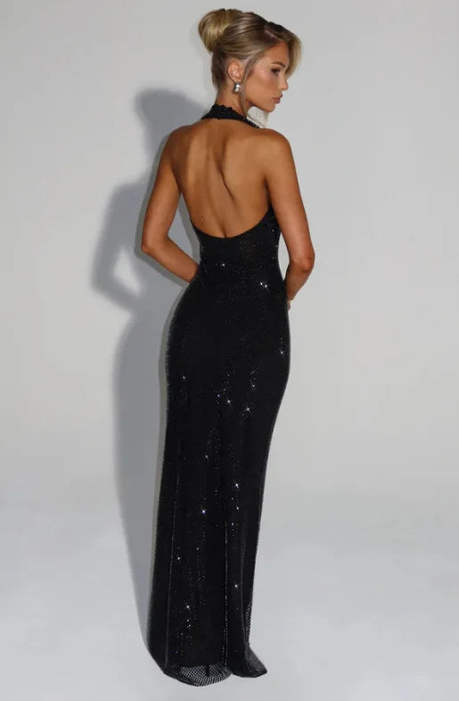 Giyu Sexy Sequined Mesh Diamond Club Evening Party Dresses Women 2025 Summer Autumn Sleeveless Backless Bodycon Maxi Long Dress