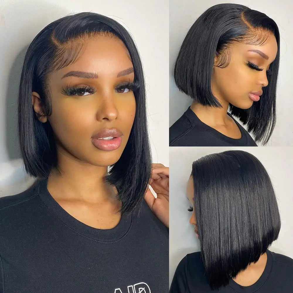 Short Bob 100% Human Hair 13x4 HD Lace Front Wigs Bone Straight 200 Density Transparent Lace Frontal Brazilian Hair Wig