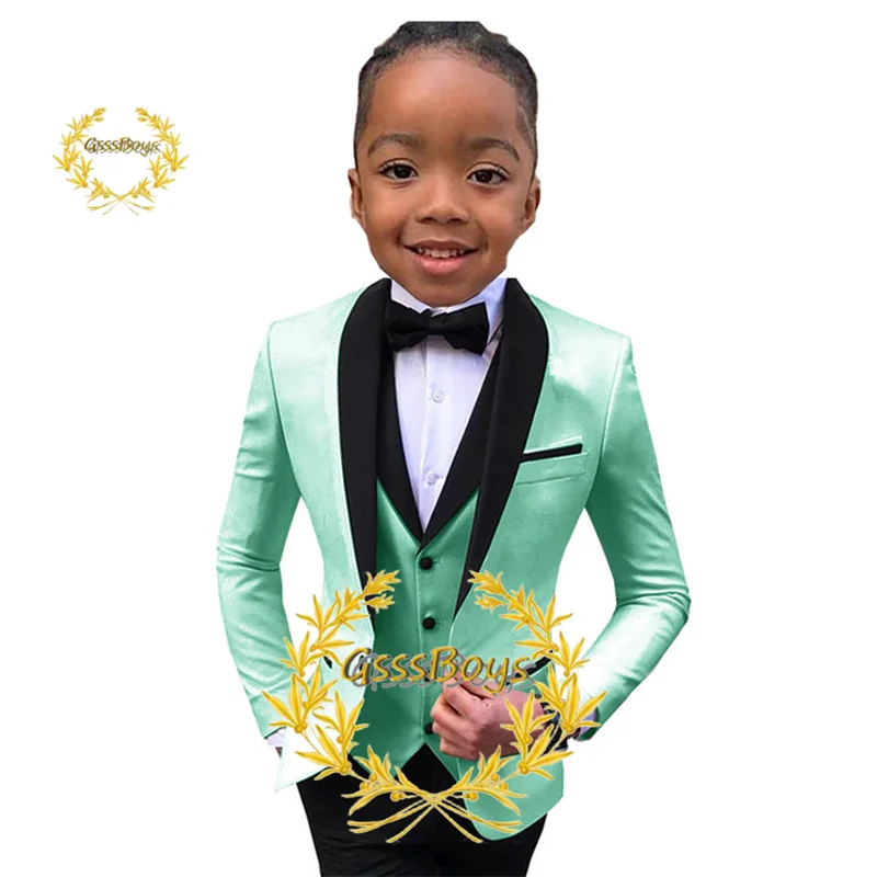 Boys Suit Wedding Tuxedo 3 Piece Shawl Collar Jacket Pants Vest Child Formal Blazer Set Slim Fit Outfit costume garcon mariage