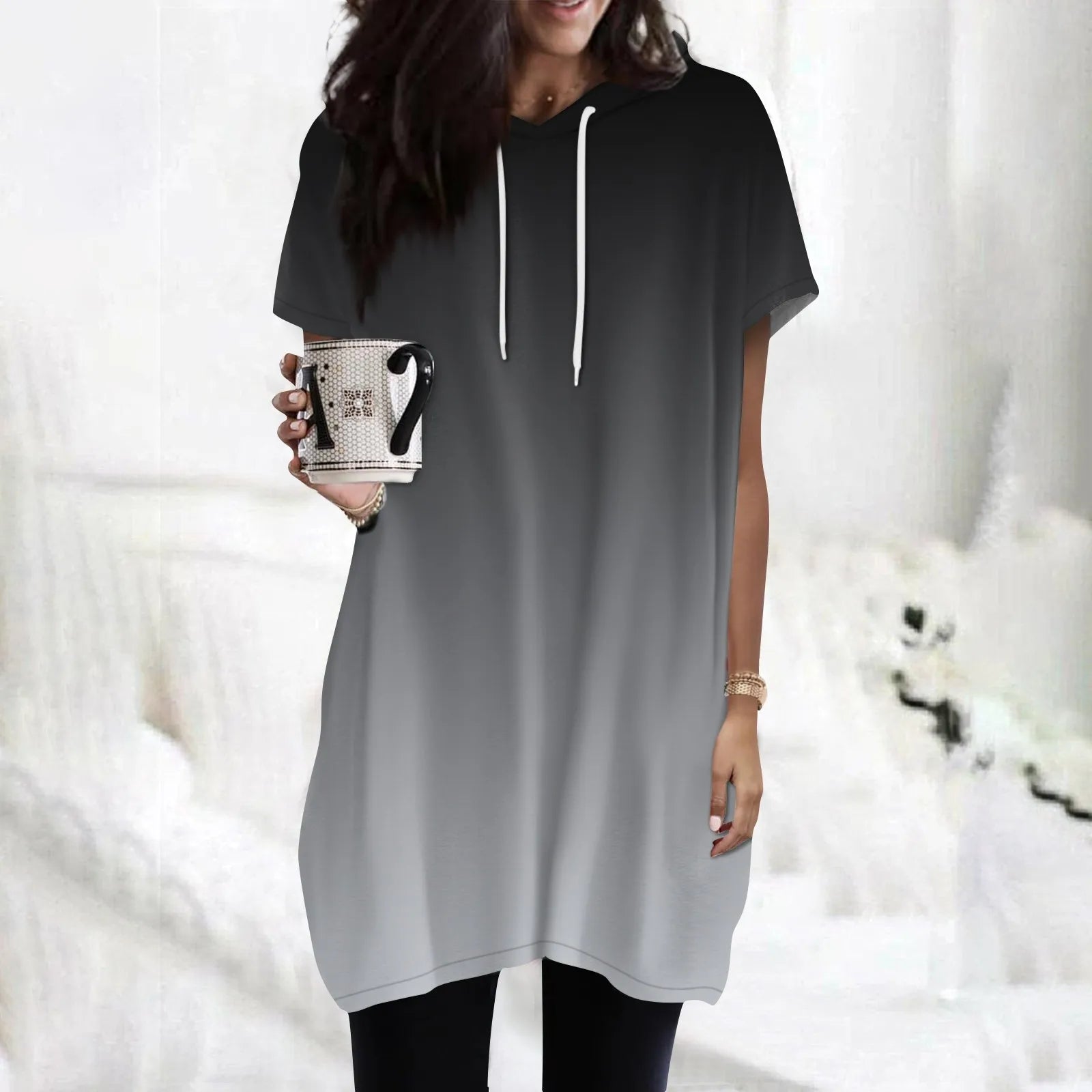 Hoodies Oversized Solid Color Daily Short Sleeve Long Shirts Fashionable Basics Minimalist Comfortable Top Or Dress With Pockets