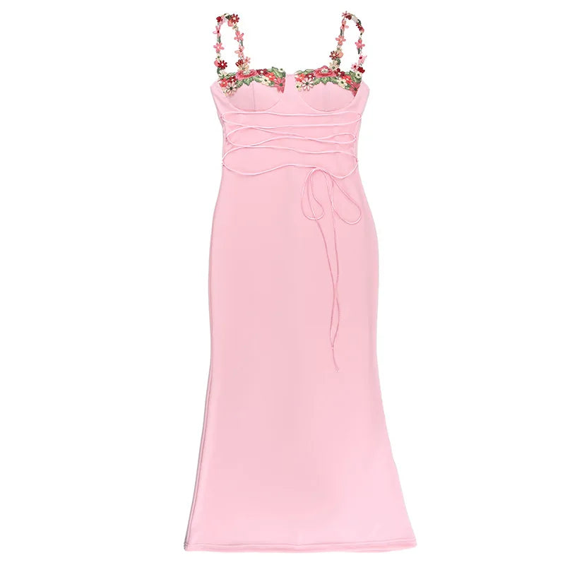 Y2K Sexy Sleeveless Backless Floral Maxi Long Dresses Outfits for Women Summer Lace Up Bandage Bodycon Party Club Dress Gift