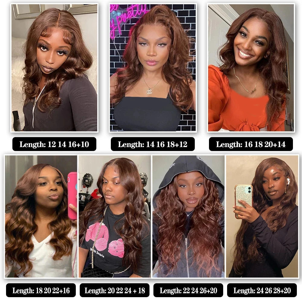 #4 Colored Body Wave Human Hair Bundles With Frontal Body Wave Hair Weaves Bundles With 13x4 Lace Frontal Bundles With Closure