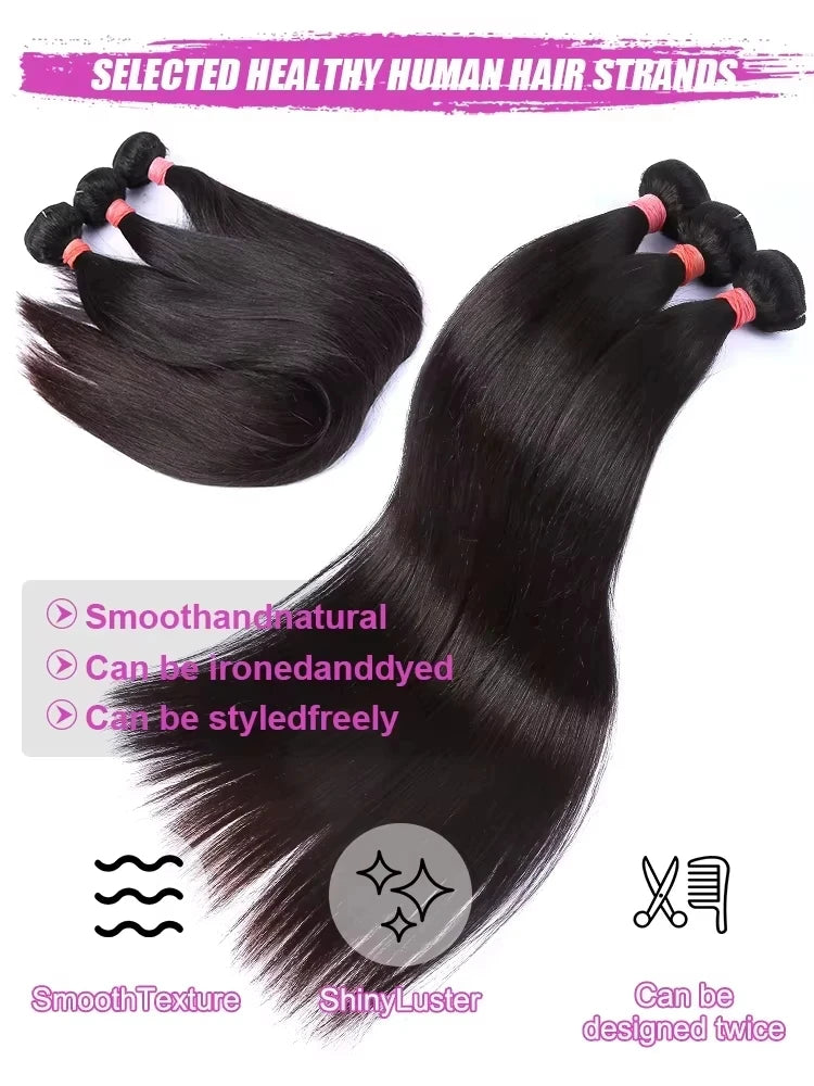 100% Real Human Hair Bone Straight Bundles 30 40 Inches Raw Hair 1 3 4 Bundles Brazilian Hair Weave Extensions For Black Women