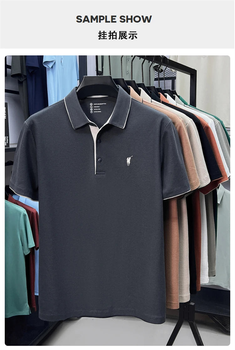 100% cotton high-end lapel comfortable short sleeved embroidered polo shirt for men's summer new fashion casual versatile top