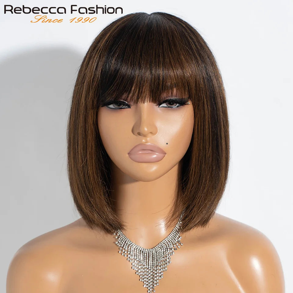 Straight Human Hair Wigs With Bangs Fringe Middle Part Bob Lace Wigs Realistic Scalp Brazilian Straight Bob Lace Wigs With Bangs