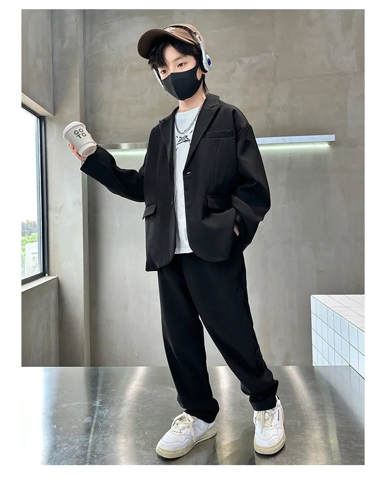 Suit for Boys Autumn Fashion Casual Loose Blazer Trousers Two Pieces Teen School Kids Clothes Set 13 14 Years Children Costumes