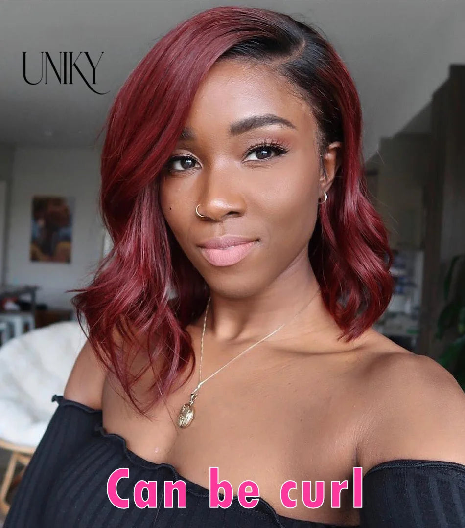 Brazilian Bone Straight Human Hair Wigs For Women 1B/99J Highlight Wig Human Hair bob Wig Straight13x4 Lace Frontal Short BobWig