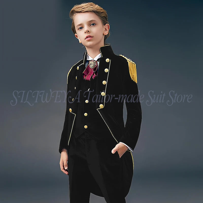 Blue Suede Slim Fit Boys' Suit Three Piece Set 2023 New Unique Tassels Design Children's Gentleman Handsome Clothing костю