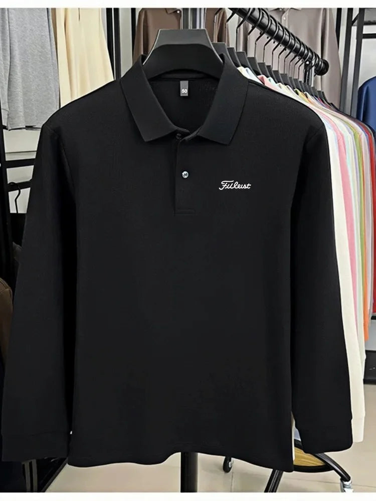Golf brand Polo shirt long sleeved fashionable printed men's top spring new 100% cotton skin friendly comfortable casual T-shirt