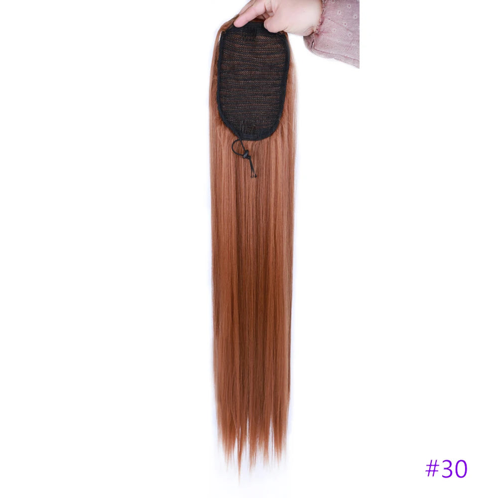 30 Inch Long Bone Straight Ponytails Futura Synthetic Drawstring Ponytails Clip-in Hair Extensions Straight Ponytails for Women