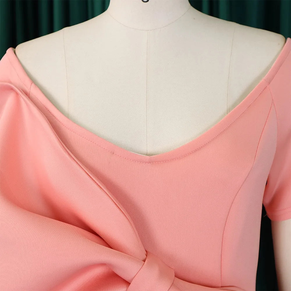 Elegant Party Dresses for Woman 2024 New V Neck Short Sleeve Big Bow Decorate Sheath Side Split Ankle Length Luxury Party Dress