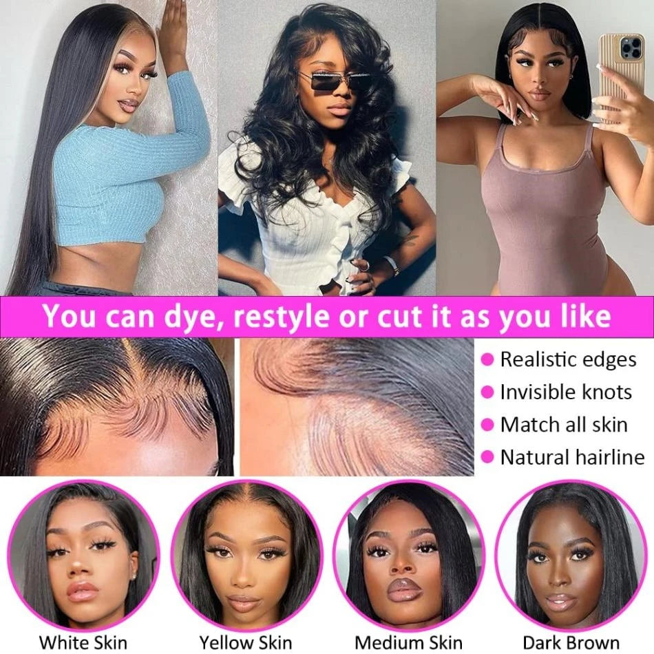 Glueless Bone Straight 4X4 Hd Lace Frontal Wig 13X6 13X4 Black Lace Front Wig Human Hair 5x5 Natural Brazilian Transparent Wigs