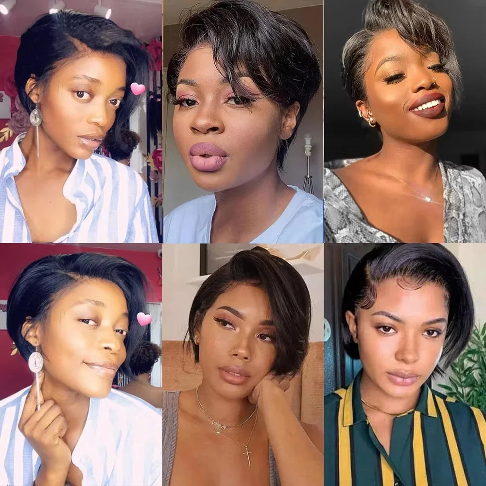 Brazilian Hair Short Bob Wig Pixie Cut Wig 13x4X1 Side Part Lace Human Hair Wigs 100% Remy Hair Straight Cheap Human Hair Wig