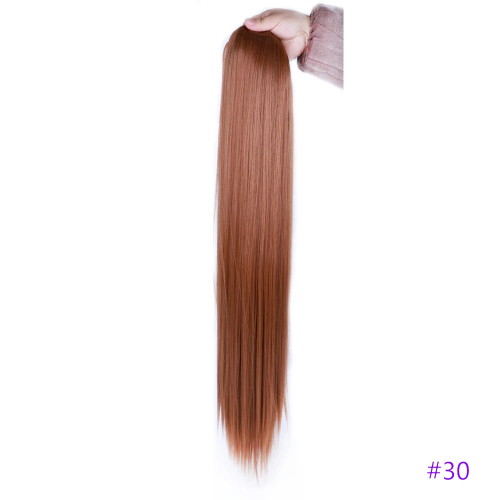 30 Inch Long Bone Straight Ponytails Futura Synthetic Drawstring Ponytails Clip-in Hair Extensions Straight Ponytails for Women