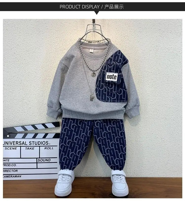 Boys suits spring and autumn new children's casual sweater pants two-piece suits boys clothes suits children's clothing