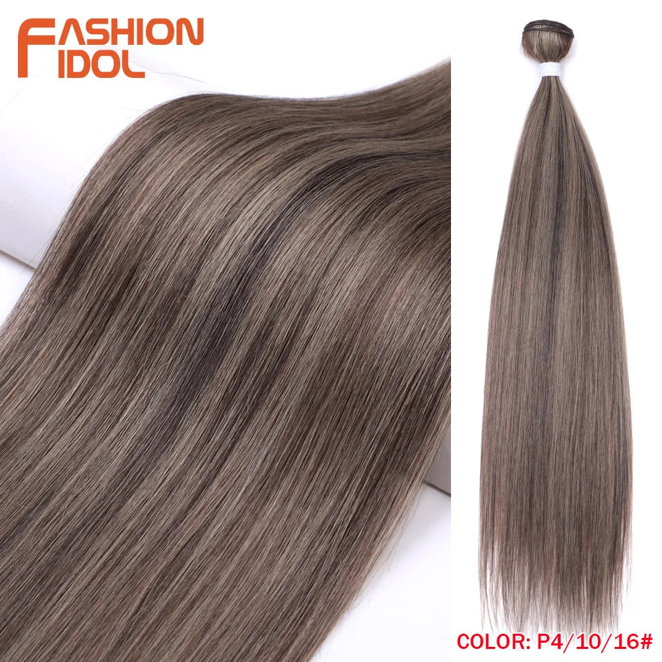 FASHION IDOL Bone Straight Hair Extensions Ombre Blonde Hair Bundles Super Long Hair Synthetic 24 Inch Straight Hair Full to End