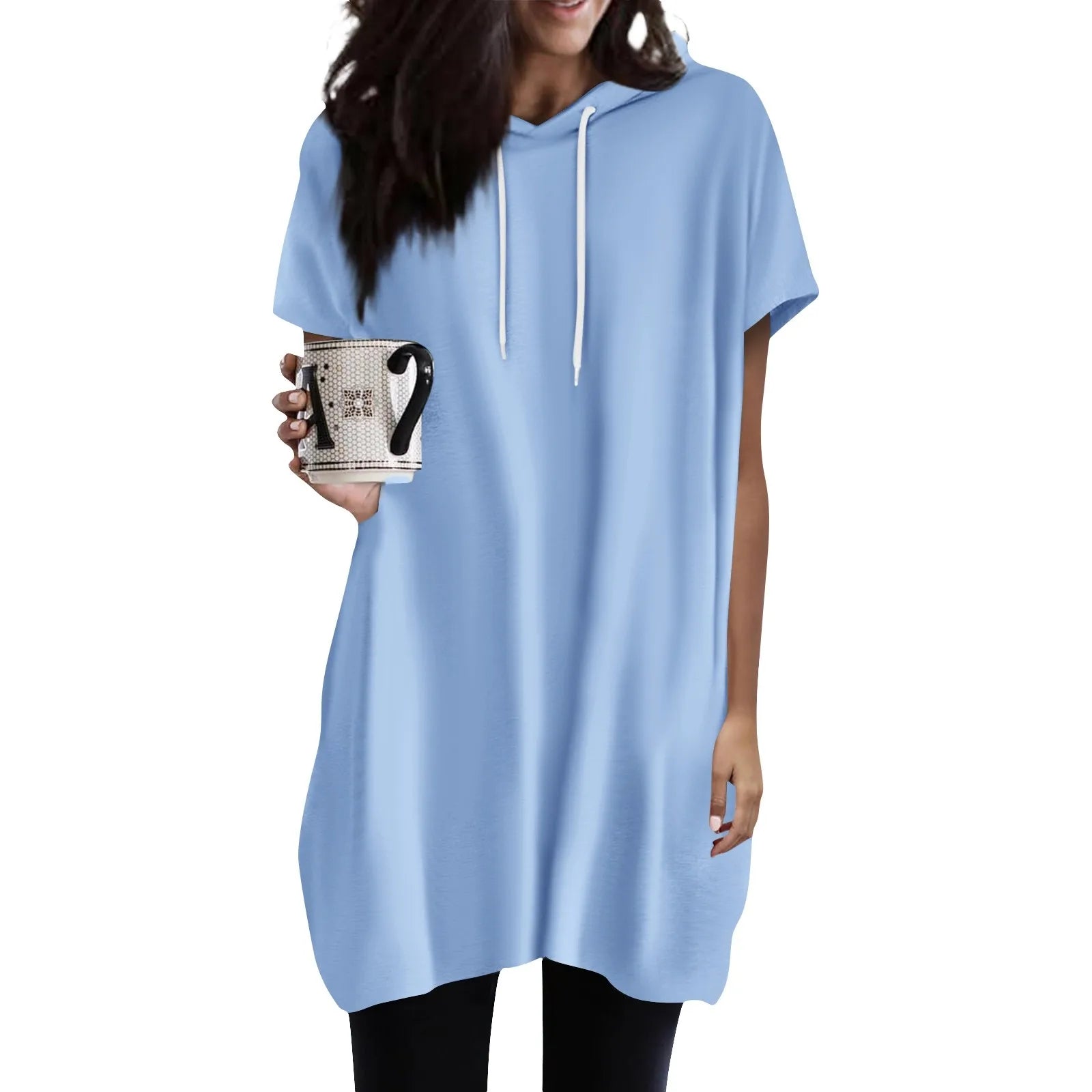 Hoodies Oversized Solid Color Daily Short Sleeve Long Shirts Fashionable Basics Minimalist Comfortable Top Or Dress With Pockets
