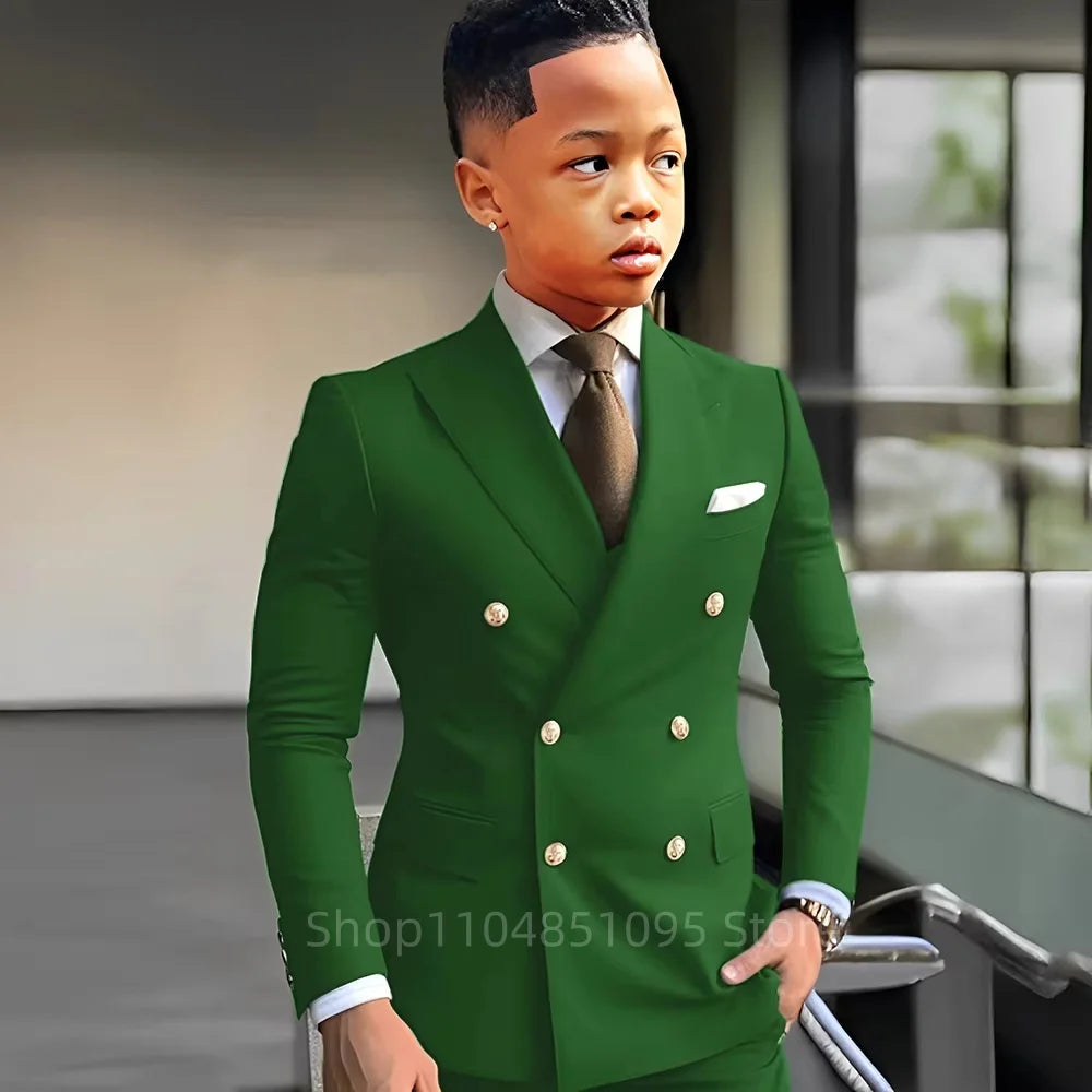 Elegant Boys Suits Double Breasted Blazer Suit Peak Lapel Jacket Pants Wedding Party Formal Occasion Kid's Suits 2 Piece Set