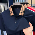 Fashion brand plaid lapel short sleeve polo shirt men summer new style simple solid color high-end business casual golf T-shirt