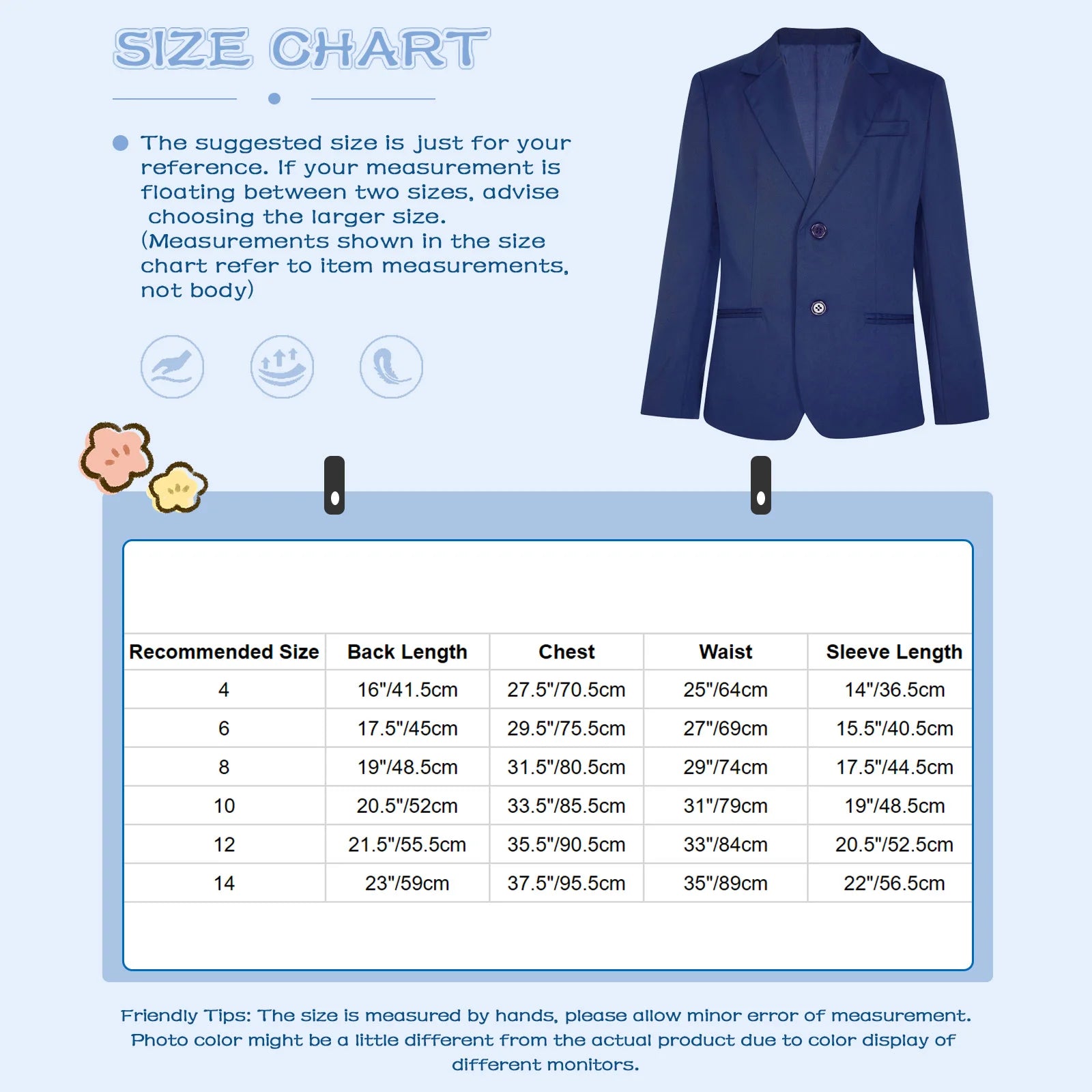 Boys Gentleman Blazer Notch Lapel Shoulder Pads Suit Coat Jacket Outerwear for Christmas Wedding Banquets Birthday Party Prom
