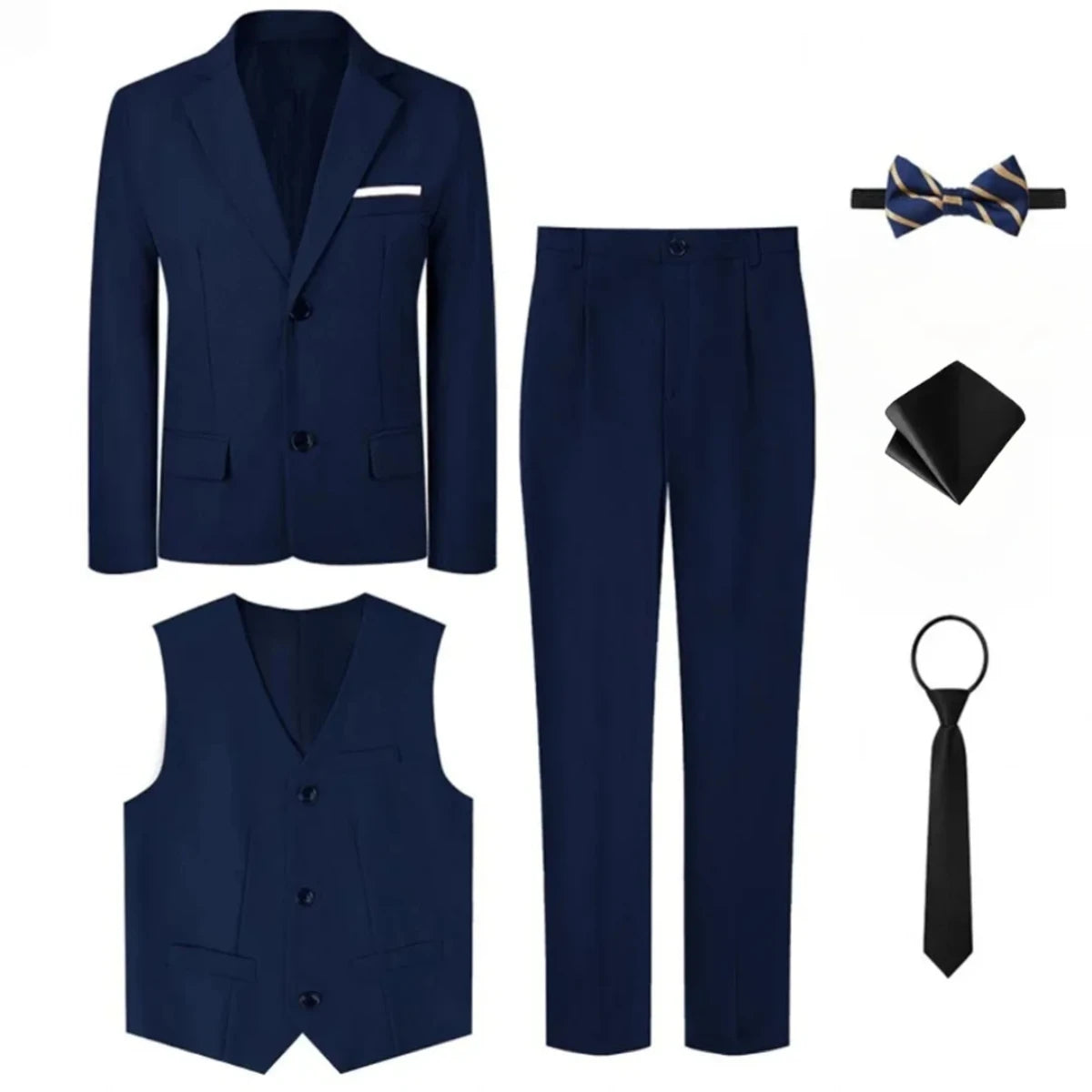 Suit for Kids Boys Wedding Formal Outfit Set Children Gentleman Ring Bearer Clothings Perform Tuxedo Vest + Pants + Blazer 3PCS