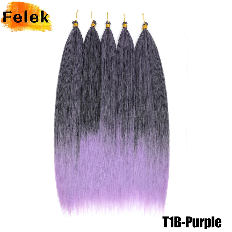 Synthetic Bone Straight Crochet Hair Extensions 30 Inch Hook Braids Ariel Straight Hair Weaving 1-3Pcs Purple Fake Hair Bundles