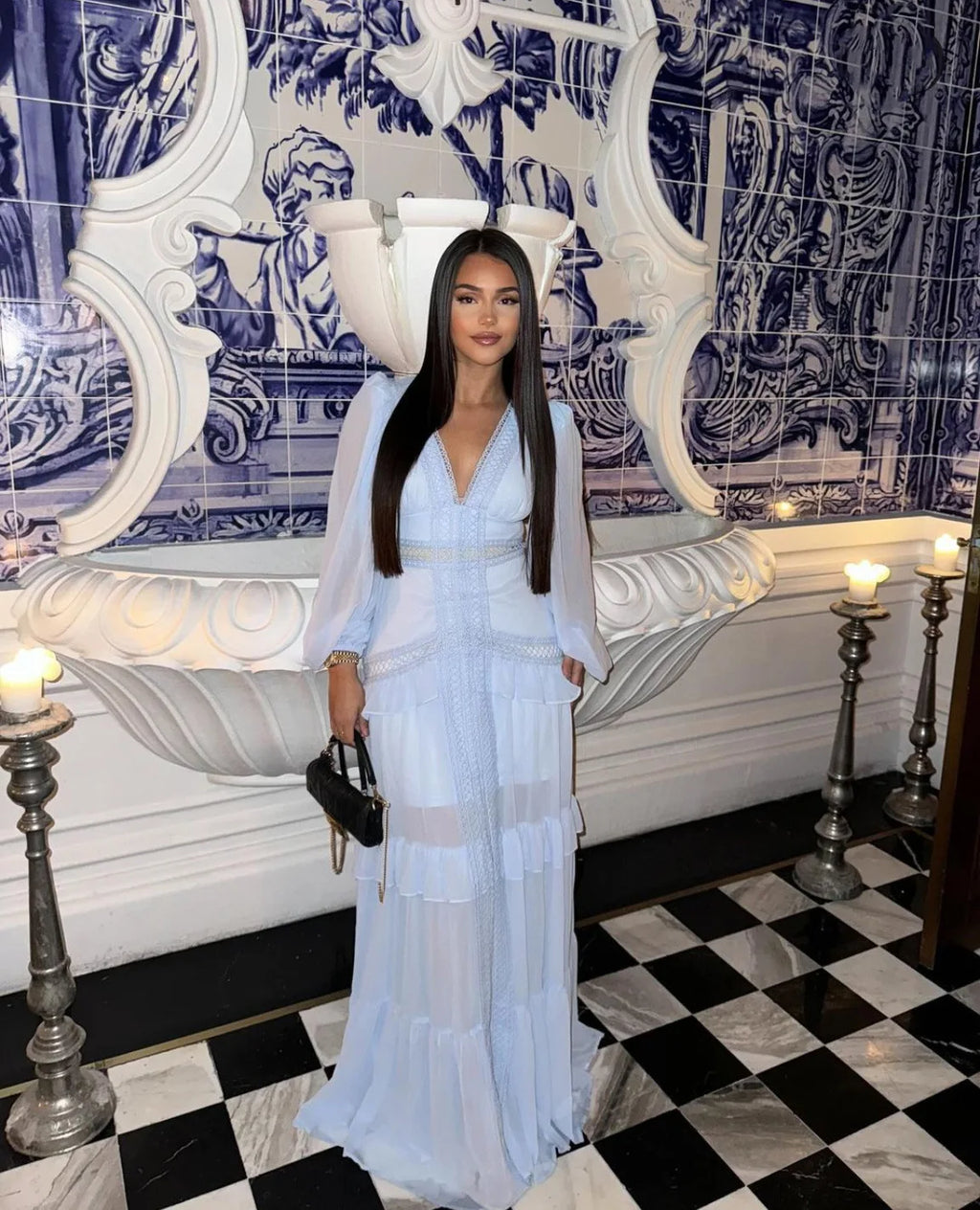 Elegant Womens Maxi Dress Ruffles Long Sleeve Hollow Out Evening Dresses Party Chic Robe Green Blue Purple New In Holiday Summer