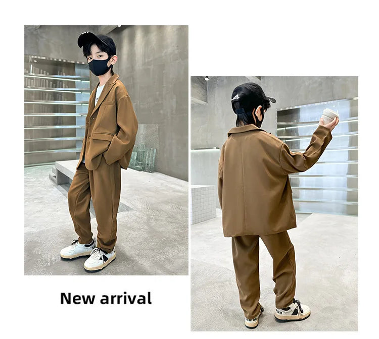 Suit for Boys Autumn Fashion Casual Loose Blazer Trousers Two Pieces Teen School Kids Clothes Set 13 14 Years Children Costumes